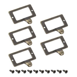 sourcing map Label Holder Pull Handles, Vintage Zinc Alloy Label Frame Drawer Knobs for Cabinet Cupboard, Bronze Tone 59x44mm 5 Pcs w Screws