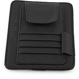 Yosoo Multifuncional Auto Car Sun Visor Organizador Card Clip Pouch Glasses Holder PU Bolsa de Almacenamiento de Cuero (Negro)