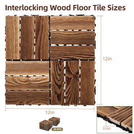 20 PCS Interlocking Deck Tiles, 12" X 12" Acacia Wood Tiles, Waterproof Wood Flooring Tiles for Indoor Balconies, Outdoor Patios, Yards, Poolside Floors, Natural Wood Color