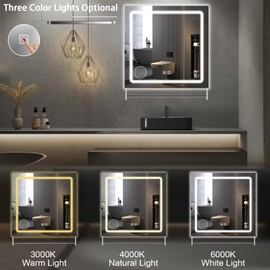 Vabches LED Bathroom Mirror with Lights 32"x 36", Anti-Fog LED Vanity Mirror, Bathroom Cabinet Wall Mounted, Stepless Dimmable Lighted Mirrors for Bathroom Wall, White