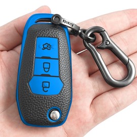 Kirsnda for Ford Key fob Cover,Texture case,with Keychain,Key Shell/Skin,3-Buttons,fit for Fusion Ranger Focus,ect Flip Remote Key Vehicle Accessories,Blue Texture