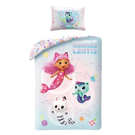 Halantex Gabby's DOLLHOUSE Mermaid Doll's House - Welcome to Mermaid Landis - Children's Bed Set 100 x 135 cm, 100% Cotton Oeko-Tex - Multicoloured