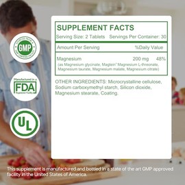 HUJ Suplemento Complejo de Magnesio - Cinco Tipos de Magnesio - Apoya la Produccin de Energa, Relajacin Muscular y Salud Cardiovascular - 60 Tabletas.