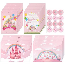 12 x Invitation Cards Children's Birthday Girl German Invitation Cards Pink Castle Invitation for Children's Birthday for Boys and Girls, Party Invitations Invitations Children