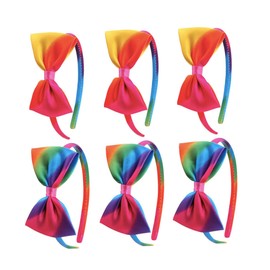 Vaguelly 6pcs Rainbow Bow-Knot Hair Hoops for Kids Non-Slip Headbands Colorful Bows Decorative Accessories for Party Supplies