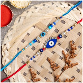 SHOPOGENIE Evil Eye Rakhi for Brother | Set of 2 Rakhi With Roli Tika and Rakhi Greeting Card | Rakhi Set For Brother | Rakhi Combo for Rakshabandhan