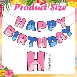 VitalCozy Blue Pink Cartoon Birthday Decorations Pre-strung Happy Birthday Banner for Blue Pink Alien Cartoon Party Supplies
