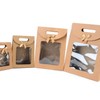 Brown Kraft Gift Bag with Transparent Window, Ribbon Handle, Packaging Pouch Paper 6ea