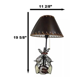 Ebros GIft Rustic Western Triple Six Shooter Revolver Gun Pistols Cowboy Buckle Table Lamp