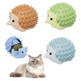 Eymobad 3 Pieces Catnip Balls Toy for Cat, 2024 Catnip Toy, Scratching Toy, Hedgehog Shape, Small Cat Scratcher, with Massage, Scratchable Storage Lid