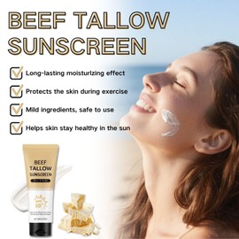 SPF 50 Beef Tallow Sunscreen，SPF Face Moisturiser - Natural Sunscreen Chemical Free, Non Greasy Sun Cream for Face & Body, Travel Size Sunscreen,Holiday Essentials for Women/Mens