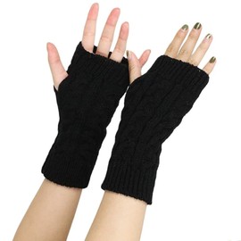 FGFD&OU Fingerless Gloves for Women, Knitted Half Finger Gloves, Short Knitted Gloves, Mittens, Hand Warmers, Wrist Warmers, Arm Warmers, Hand Warmers, Pulse Warmers, 1pair-black