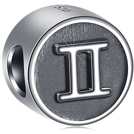 GLOWDAS - Abalorio con signo del zodiaco para pulsera de cumpleaños europea, plata de ley 925 envejecida, 12 abalorio de constelación, regalos para familia/amante/amigos, Plata esterlina, No es una