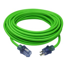 Prime NS512830 50-Foot 12/3 SJTW Flex High Visibility Extra Heavy Duty Outdoor Extension Cord with Primelight Indicator Light, Neon Green