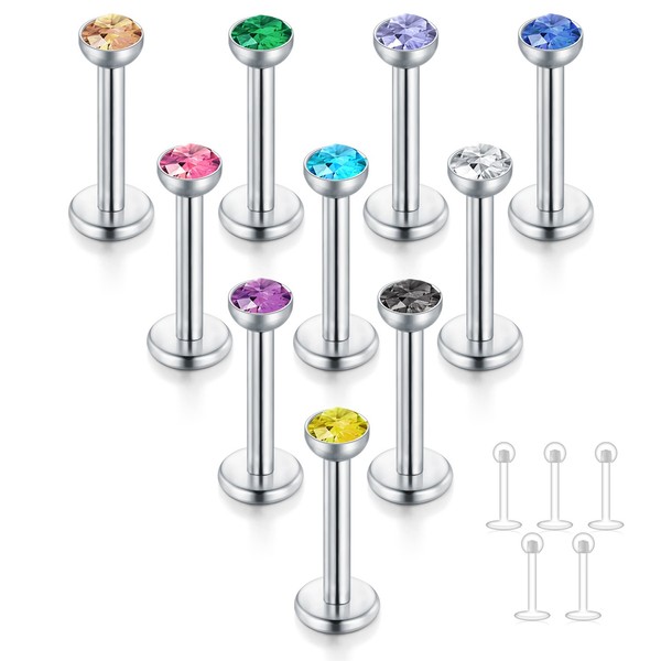 FECTAS 10pcs 16 Gauge Lip Bar Labret Studs Stainless Steel