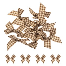 sourcing map 10Pcs Mini Gingham Ribbon Bow 1.5" Checkered Fabric Satin Ribbon Bows for Craft DIY Hair Bow Sewing Wedding Birthday Party Brown and Light Yellow