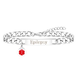 Uloveido Red Medical ID Bracelet | White/Black Cuban Chain Bracelets | Custom Medical Alarm Jewellery for Men Women | Waterproof Stainless Steel Bracelet YA5169, Stainless Steel, No gemstone