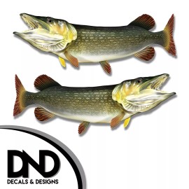 Pike - Fish Decal Fishing Hunting Tackle Box Bumper Sticker "5in SET" F-0470 D&
