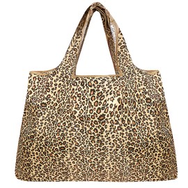 allydrew Large Foldable Tote Nylon Reusable Grocery Bag, Leopard Print
