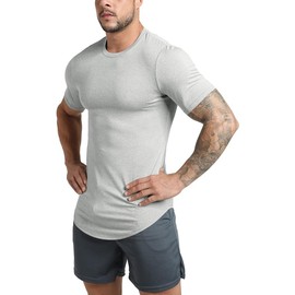 GYM REVOLUTION Men's Workout Gym Hipster Curved Hem Muscle Fitness Hip Hop T Shirts Blue L