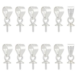 CRAFTYMELODY 16Pcs 925 Sterling Silver Eye Pin Peg Bail Cup Pearl Charm Pendant Connector Cup Peg Bail Pin with Eye Pin Dangle Cap for Half-drilled Beads Charms Jewelry Making Findings 6.5x3mm