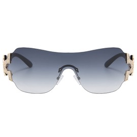 LJCZKA Rimless y2k Sunglasses for Men and Women, Wrap Around Fashion Sunglasses, Oversized Square Sunglasses, Unisex with UV Protection, Black Gold / Gradient Grey