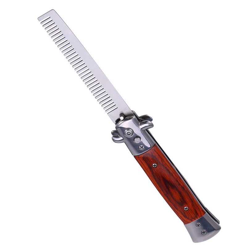 Switchblade Spring Folding Knife Push Button Pocket Comb Oil Hair