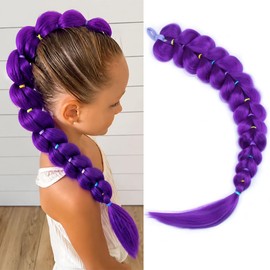 QUISDUIS 26 Inch Purple Braids Hair Ponytail Extension,Pre Braiding Hair with Tie,Hypoallergenic Lightweight Synthetic Long Pony tail Hair Extensions for Teen Cosplay(26 Inch purple)