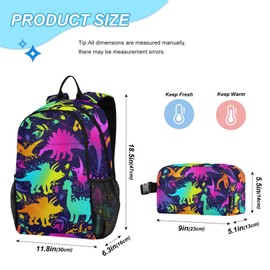 SUABO 2Pcs Rainbow Dinosaur Backpack for Child Bookbag Set Primary School Daypack Middle-School Students Knapsack with Lunch Box