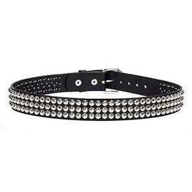 Three Row Cone Stud Belt Made In USA Genuine Leather Punk Goth Thrash Metal (M-34)
