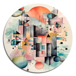 DesignQ Round Metal wall art, Geometry in Balance Blue and Orange IV - Metal Wall Art For Living Room, Round wall decor, Modern Metal Round Art, Large Round Wall Art