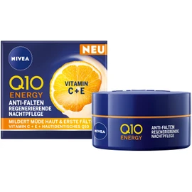 NIVEA Q10 Energy Anti-Falten Nachtpflege, feuchtigkeitsspendende Nachtcreme mit Q10, Vitamin E und C, Gesichtspflege mildert Fältchen und strafft die Haut, Q10 Energy Regenerierende Nachtpflege(50 ml)
