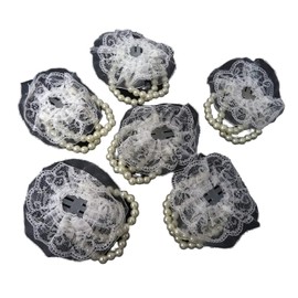 Honbay 6PCS Elastic Pearl Wrist Bands Wedding Wrist Corsage Stretch Wristlets Faux Pearl Bead Bracelets with Lace Trim for Wedding Festival Beach Party and Prom