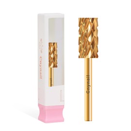 Cnynail 3/32" Large Barrel Flat Top Tungsten Carbide Nail Drill Bit Safety Bit for Gel & Acrylic Removal, Right-Way Rotating Efile Tip, Salon Electric File Accessory (5XC Grit, Gold)