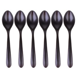 Cabilock Pack of 6 Melamine Asian Soup Spoons Melamine Rice Spoon Noodle Soup Spoon Japanese Soup Spoon for Home and Kitchen 18 cm (Black)