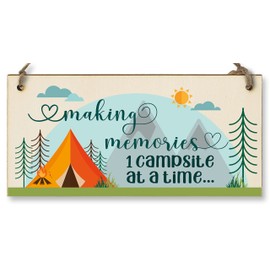The Plum Penguin Handmade Wooden Hanging Wall Plaque Making Memories 1 Campsite at a Time Adventure Sign for Caravan Tent Camper