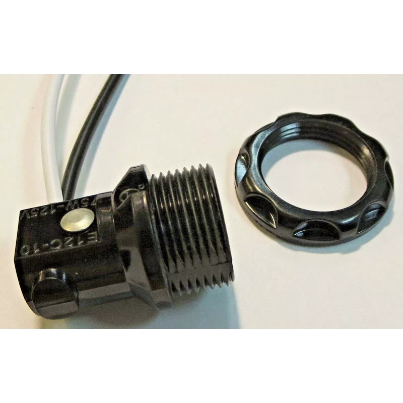 Candelabra phenolic lamp socket w/screw ring & wire leads TR-3C