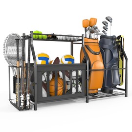 WALMANN Garage Sports Equipment Organizer, Ball Storage Stand, Indoor Golf Bags Stand for Garage