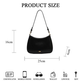 AiNinXun Small Handbag Women's Elegant Vintage Bag Y2k Shoulder Bag Women Handbag Shoulder Bag Teenager Girls Handbag Hobo Bag Crossbody Leather Shoulder Bag Women's Half Moon Bag, black