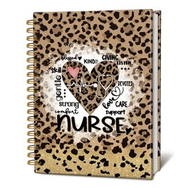 LIANGW Nurse Notebook - Leopard Print Spiral Journal with Heartbeat & Stethoscope, Gift for Nurses, Nursing Students & Healthcare Workers - Nurse Appreciation Week, 160 Pages （5.5x8.3 Inch）