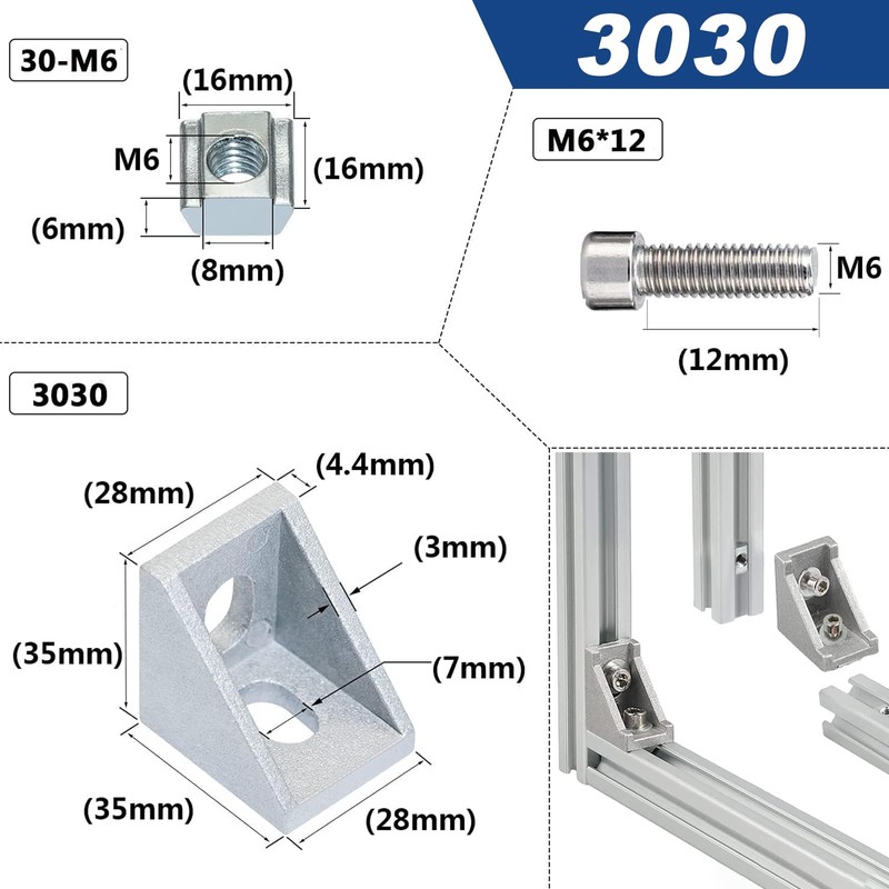 Rhea 3030 Series Aluminum Profile Connector Set 20pcs Corner Bracket