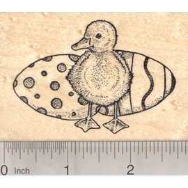 Easter Duckling Rubber Stamp, Baby Duck with Colored Eggs