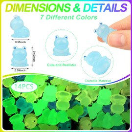 DERAYEE 14 Pcs Resin Frog Luminous Wooden Elf Figures Luminous Miniature Decoration Cute Doll Collection Gift Garden Ornament Figurine Props (14 Frogs)
