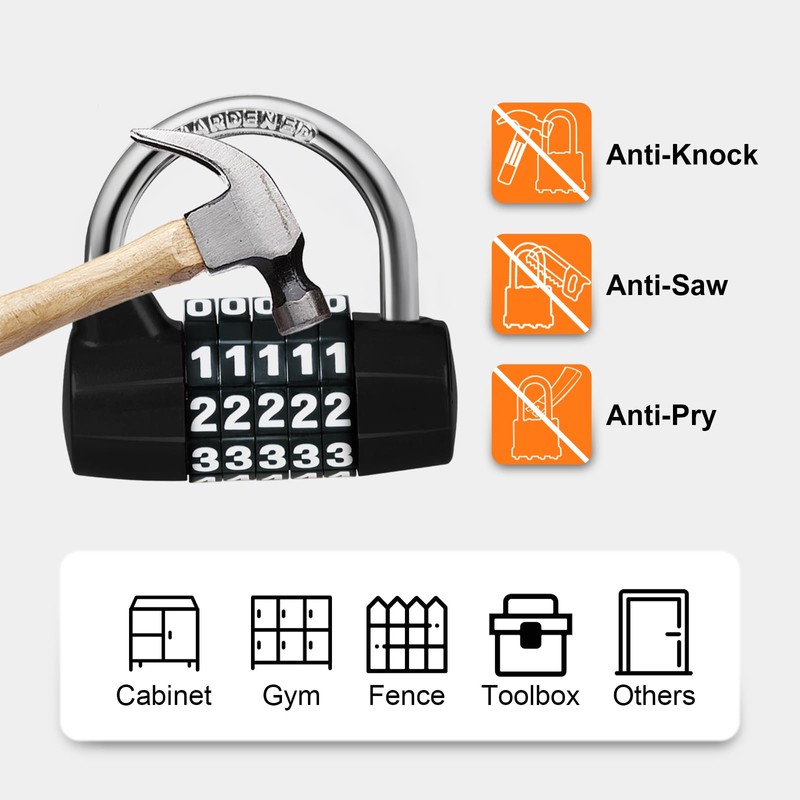 MEINUOKA Direction Lock, U-bar Combination Padlocks with Code, 5 Digit