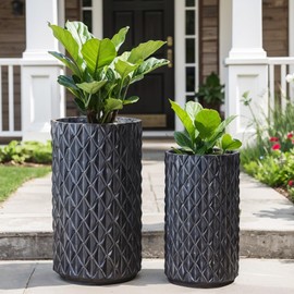 NewSangXia 17.3 & 20.8 inch high Concrete Flower pots Set of 2, The planters for Outdoor Plants with Drainage Hole, Modern Family Outdoor Decor Plant pots, Indoor Plant pots for Home Decor.