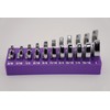 3/8 Inch Drive SAE Crowfoot Wrench Organizer Bin/Rack (Purple w/White