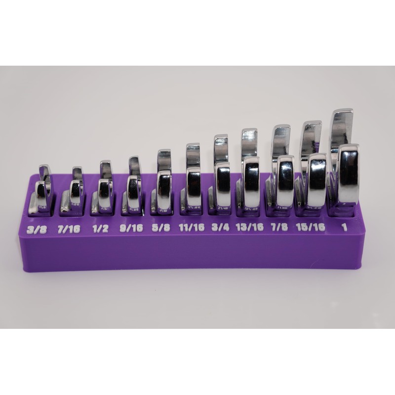 3/8 Inch Drive SAE Crowfoot Wrench Organizer Bin/Rack (Purple w/White