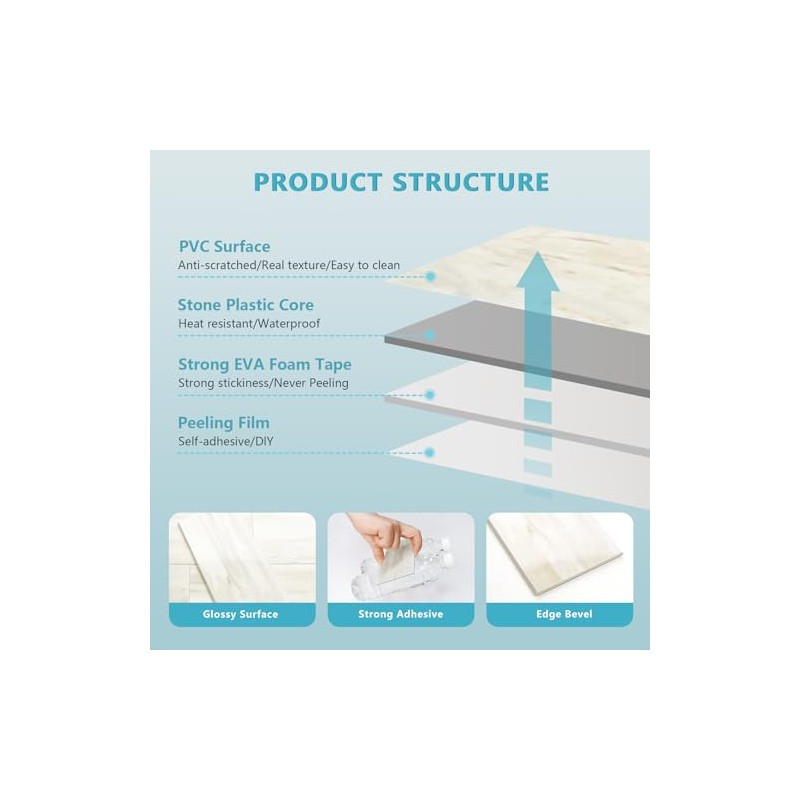 Vamos Tile 4-Piece Glossy Wooden Marble Grain Peel and Stick