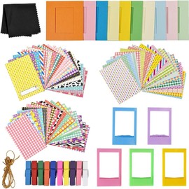 HoaaiGo 86 Pieces Instant Camera Mini Accessories, 60 Photo Frame Stickers, 10 Photos Paper Frame, 10 Colourful Hanging Clips with Cord, 5 Plastic Photo Frames and 1 Microfibre Cloth, for Mini 9 8 8+