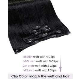 LaaVoo Black Hair Extensions Clip in 18 Inch Clip in Hair Extensions Real Human Hair Natural Black Straight Remy Hair Full Head Double Weft 80g 5pcs #1